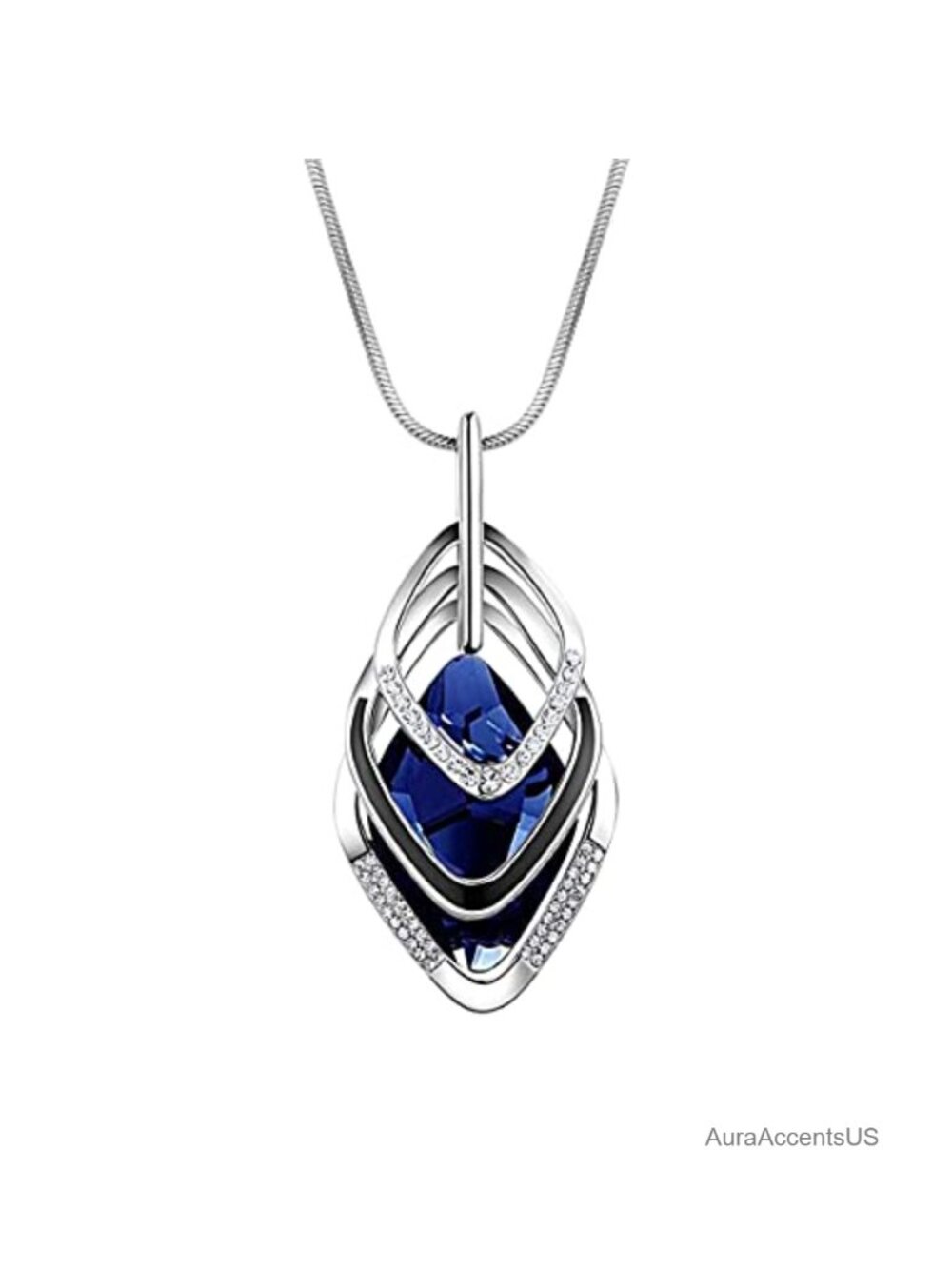 Triple Stack Cubic Zirconia Pendant Necklace 30in Snake Chain Women’s Jewelry